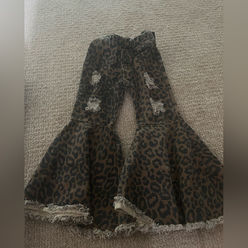 Leopard Print Flared Pants with Fringe